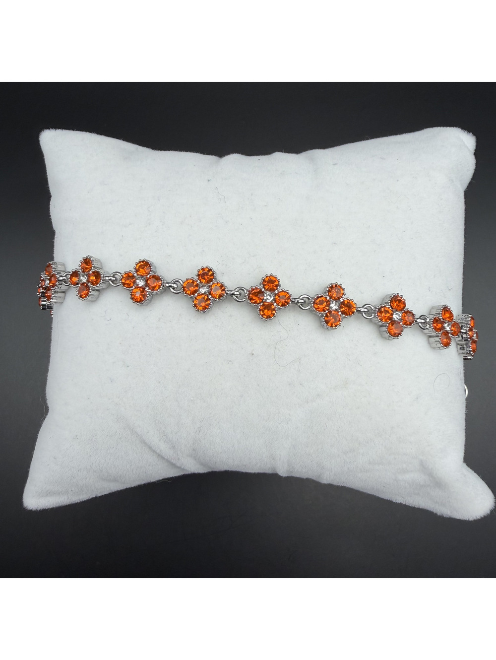 candy+clover orange clover flower silver tone bracelet